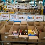 Food donations at the Daily Bread Food Bank’s spring public food sort in Toronto, on Saturday, April 4, 2026. THE CANADIAN PRESS/Sammy Kogan