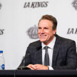 QUEBEC CITY, CANADA - OCTOBER 5: The Los Angeles Kings head coach Jim Hiller talks to the media during press conference after game between the Florida Panthers and the Los Angeles Kings at Videotron Centre on October 5, 2024 in Quebec City, Canada. (Photo by Arianne Bergeron/NHLI via Getty Images)