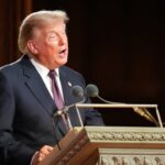 President Donald Trump speaks at the funeral of Sen. Lindsey Graham, R-S.C., at the Washington National Cathedral, Tuesday, July 28, 2026, in Washington. (AP Photo/Alex Brandon, Pool)