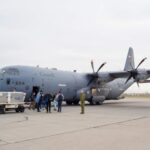 A Royal Canadian Air Force CC-130H Hercules is on the tarmac of Saskatoon John G. Diefenbaker Airport in Sask., Saturday, Sept. 30, 2023. THE CANADIAN PRESS/Heywood Yu