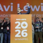 NDP Leader Avi Lewis speaks at the party convention in Winnipeg on Sunday, March 29, 2026.   THE CANADIAN PRESS/John Woods