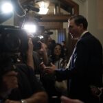 Minister of Artificial Intelligence and Digital Innovation Evan Solomon speaks with the media before caucus in Ottawa, Wednesday, Sept. 23, 2026. THE CANADIAN PRESS/Adrian Wyld
