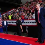 President Donald Trump departs a campaign rally at Heartland Credit Union Arena, Monday, Oct. 19, 2026, in Park City, Kan. (AP Photo/Julia Demaree Nikhinson)