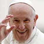 FILE - Pope Francis leaves at the end of his weekly general audience in St. Peter's Square, at the Vatican, May 15, 2019. (AP Photo/Andrew Medichini, File)